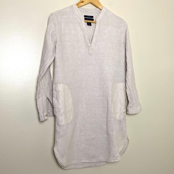 Tahari Linen V Neck Button Roll Up Sleeve Tunic Size XS - Picture 1 of 7